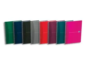 CAHIER SPIRALE OXFORD OFFICE ESSENTIALS COUVERTURE PELLICULÉE A4 100 PAGES SÉYÈS RÈGLE MARQUE-PAGE COLORIS ASSORTIS