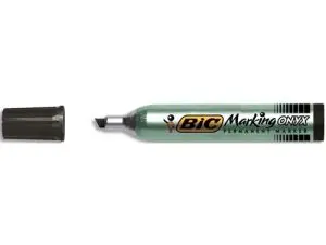 MARQUEUR BIC PERMANENT ONYX MARKER 1591 POINTE BISEAUTÉE TRACÉ 4/7MM TOUS SUPPORTS CORPS MÉTAL GRANDE CONTENANCE NOIR