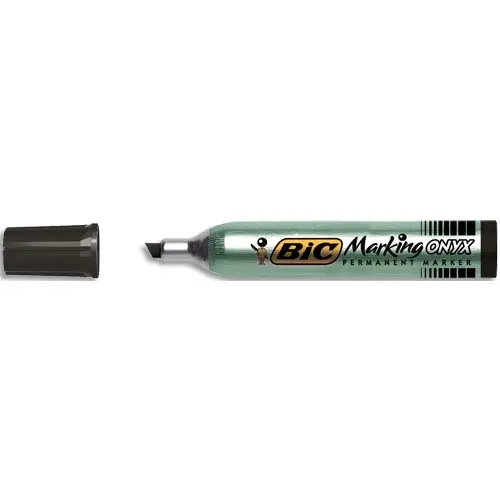 MARQUEUR BIC PERMANENT ONYX MARKER 1591 POINTE BISEAUTÉE TRACÉ 4/7MM TOUS SUPPORTS CORPS MÉTAL GRANDE CONTENANCE NOIR