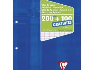 BLOC COURS CLAIREFONTAINE A4 21X29,7CM 200 PAGES ENCOLLEES DETACHABLES + 100 GRATUITES PAPIER VELOUTE 90G SEYES 4 TROUS