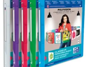 CLASSEUR PERSONNALISABLE OXFORD POLYVISION 4 ANNEAUX 5MM POLYPROPYLÈNE DOS 20MM 60F POCHETTE COLORIS TRANSLUCIDES