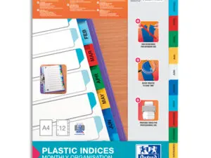 INTERCALAIRE ELBA POLYPROPYLÈNE INDÉCHIRABLE 12/100E MENSUEL 12 TOUCHES A4 PAGE DE GARDE IMPRIMABLE COLORIS ASSORTIS