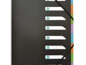 TRIEUR ELBA MEMPHIS POLYPROPYLÈNE A4+ 8 COMPARTIMENTS 3 RABATS ÉLASTIQUE INDEXATION FICHE AMOVIBLE COLORIS NOIR