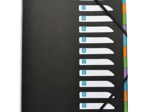 TRIEUR OXFORD MEMPHIS POLYPROPYLÈNE A4+ 12 COMPARTIMENTS 3 RABATS ÉLASTIQUE INDEXATION FICHE AMOVIBLE COLORIS NOIR