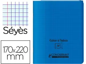 CAHIER CONQUÉRANT POLYPROPYLÈNE A5+ 17X22CM 140 PAGES 90G SÉYÈS COLORIS BLEU