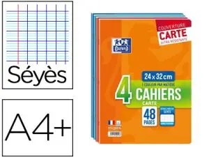 CAHIER AGRAFÉ OXFORD A4+ 24X32CM 48 PAGES 90G SÉYÈS LOT 4 UNITÉS