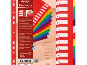 INTERCALAIRE EXACOMPTA POLYPROPYLÈNE 12/100E SOUPLE INDÉCHIRABLE 12 TOUCHES A4+ COLORIS   ASSORTIS