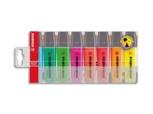 SURLIGNEUR STABILO BOSS TRACÉ 2/5MM POINTE BISEAUTÉE ENCRE UNIVERSELLE BASE EAU RÉSISTANTE LUMIÈRE POCHETTE 8 UNITÉS