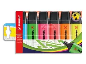 SURLIGNEUR STABILO BOSS TRACÉ 2/5MM POINTE BISEAUTÉE ENCRE UNIVERSELLE BASE EAU RÉSISTANTE LUMIÈRE POCHETTE 6 UNITÉS