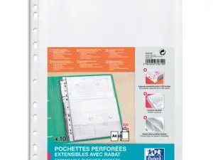 POCHETTE ELBA POLYPROPYLÈNE LISSE PERFORÉE SOUFFLET EXTENSIBLE 20MM GRAND RABAT A4 INCOLORE BOÎTE 10 UNITÉS