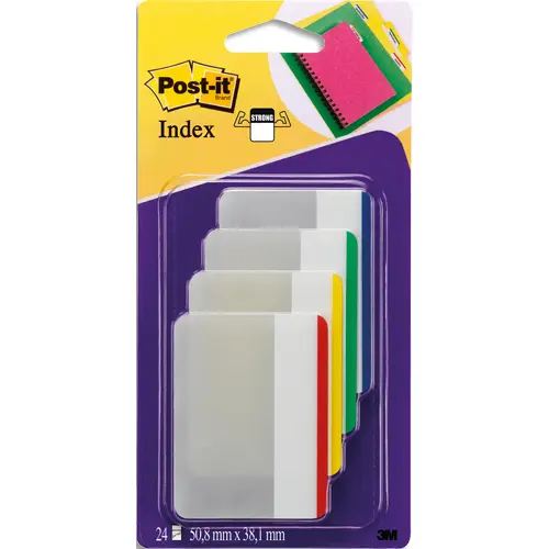 MARQUE-PAGES POST-IT INDEX RIGIDE LARGE 50X38MM 24F LOT 4 COLORIS