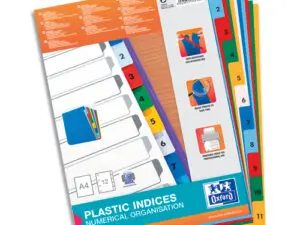 INTERCALAIRE ELBA POLYPROPYLÈNE RÉSISTANT 12/100E NUMÉRIQUE 12 TOUCHES A4 COUVERTURE INSCRIPTIBLE COLORIS ASSORTIS