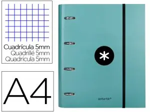 CLASSEUR ANTARTIK 4 ANNEAUX RONDS 40MM A4 CARTON REMBORDÉ FEUILLETS MOBILES Q5X5 COLORIS MENTHE