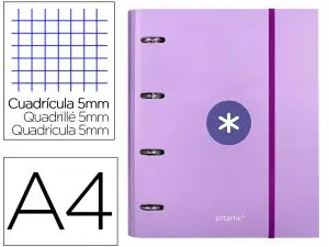 CLASSEUR ANTARTIK 4 ANNEAUX RONDS 40MM A4 CARTON REMBORDÉ FEUILLETS MOBILES Q5X5 COLORISLAVANDE