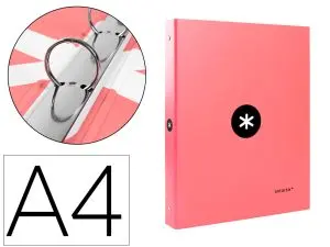 CLASSEUR ANTARTIK 4 ANNEAUX RONDS 25MM A4 CARTON REMBORDÉ COLORIS CORAIL