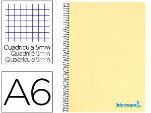 CAHIER SPIRALE LIDERPAPEL A6 MICRO WONDER 240 PAGES 90G 5X5MM 4 BANDES COULEURS JAUNE
