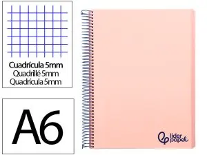 CAHIER SPIRALE LIDERPAPEL A6 MICRO WONDER 240 PAGES 90G    5X5MM 4 BANDES COULEURS ROSE