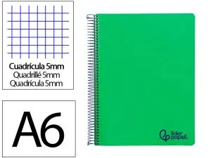 CAHIER SPIRALE LIDERPAPEL A6 MICRO WONDER 240 PAGES 90G 5X5MM 4 BANDES COULEURS GRIS