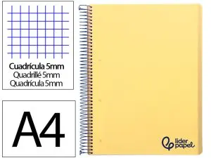 CAHIER SPIRALE LIDERPAPEL A4 MICRO WONDER 240 PAGES 90G    5X5MM 4 TROUS 5 BANDES        COULEURS JAUNE