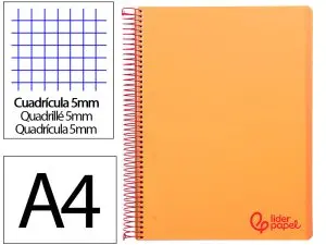 CAHIER SPIRALE LIDERPAPEL A4 MICRO WONDER 240 PAGES 90G    5X5MM 4 TROUS 5 BANDES        COULEURS ORANGE