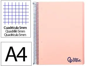 CAHIER SPIRALE LIDERPAPEL A4 MICRO WONDER 240 PAGES 90G 5X5MM 4 TROUS 5 BANDES COULEURS ROSE