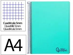 CAHIER SPIRALE LIDERPAPEL A4 MICRO WONDER 240 PAGES 90G    5X5MM 4 TROUS 5 BANDES        COULEURS VERT