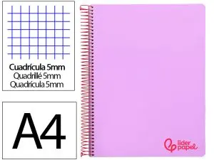 CAHIER SPIRALE LIDERPAPEL A4 MICRO WONDER 240 PAGES 90G    5X5MM 4 TROUS 5 BANDES        COULEURS VIOLET