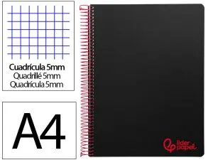 CAHIER SPIRALE LIDERPAPEL A4 MICRO WONDER 240 PAGES 90G 5X5MM 4 TROUS 5 BANDES COULEURS NOIR