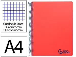 CAHIER SPIRALE LIDERPAPEL A4 MICRO WONDER 240 PAGES 90G    5X5MM 4 TROUS 5 BANDES        COULEURS ROUGE