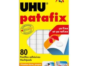 PASTILLE ADHÉSIVE UHU PATAFIX FIXE MOMENTANÉMENT DÉFINITIVEMENT DOCUMENTS OBJETS COLORIS BLANC SACHET 80 UNITÉS