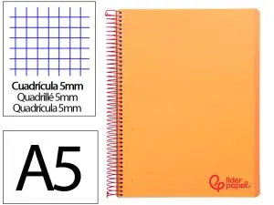 CAHIER SPIRALE LIDERPAPEL A5 MICRO WONDER 240 PAGES 90G 5X5MM 6 TROUS 5 BANDES COULEURS ORANGE