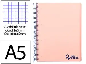 CAHIER SPIRALE LIDERPAPEL A5 MICRO WONDER 240 PAGES 90G 5X5MM 6 TROUS 5 BANDES COULEURS ROSE