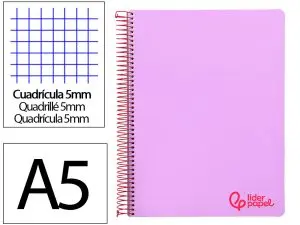CAHIER SPIRALE LIDERPAPEL A5 MICRO WONDER 240 PAGES 90G    5X5MM 6 TROUS 5 BANDES        COULEURS VIOLET