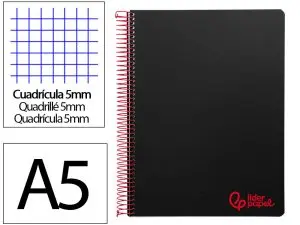 CAHIER SPIRALE LIDERPAPEL A5 MICRO WONDER 240 PAGES 90G    5X5MM 6 TROUS 5 BANDES        COULEURS NOIR