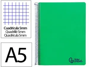 CAHIER SPIRALE LIDERPAPEL A5 MICRO WONDER 240 PAGES 90G    5X5MM 6 TROUS 5 BANDES        COULEURS GRIS