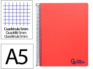 CAHIER SPIRALE LIDERPAPEL A5 MICRO WONDER 240 PAGES 90G    5X5MM 6 TROUS 5 BANDES        COULEURS ROUGE