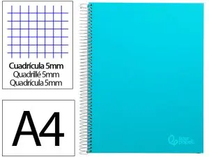 CAHIER SPIRALE LIDERPAPEL JOLLY COUVERTURE CONTRECOLLÉE A4 280P 75G/M2 5X5MM MICROPERFORÉ 4 TROUS COLORIS BLEU CIEL