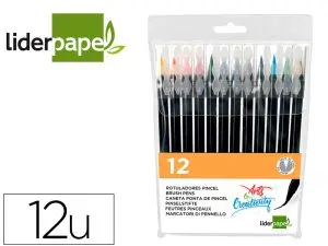 FEUTRE LIDERPAPEL POINTE PINCEAU EXTRA SOUPLE COULEUR  ASSORTIES POCHETTE 12 U