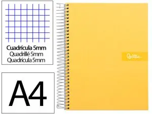 CAHIER SPIRALE LIDERPAPEL CRAFTY COUVERTURE CONTRECOLLÉE A4 240P 90G/M2 5X5MM MICROPERFORÉ 4 TROUS COLORIS JAUNE