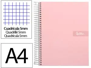 CAHIER SPIRALE LIDERPAPEL CRAFTY COUVERTURE CONTRECOLLÉE A4 240P 90G/M2 5X5MM MICROPERFORÉ 4 TROUS COLORIS ROSE