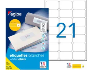 ÉTIQUETTE ADHÉSIVE APLI AGIPA MULTI-USAGE 63.5X38.1MM TOUTE IMPRIMANTE COINS ARRONDIS BOÎTE 2100 UNITÉS