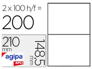 ÉTIQUETTE ADHÉSIVE APLI AGIPA IMPRIMANTE LASER COPIEUR 210X148.5MM BOÎTE 200 UNITÉS
