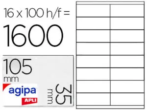 ÉTIQUETTE ADHÉSIVE APLI AGIPA IMPRIMANTE LASER COPIEUR 105X35MM BOÎTE 1600 UNITÉS