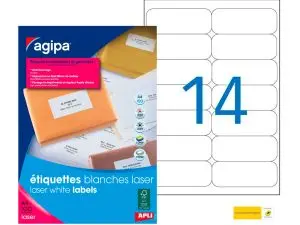 ÉTIQUETTE ADHÉSIVE APLI AGIPA IMPRIMANTE LASER COPIEUR 99.1X38.1MM COINS ARRONDIS BOÎTE 1400 UNITÉS