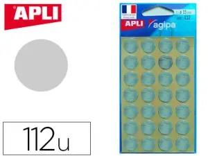 PASTILLE ADHÉSIVE APLI AGIPA DIAMÈTRE 15MM PERMANENTE COLORIS ARGENT POCHETTE 112 UNITÉS
