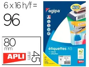 ÉTIQUETTE ADHÉSIVE APLI AGIPA 80X45MM MULTIUSAGE ÉTUI A5    96U