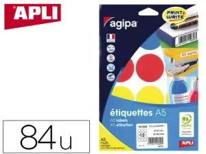 PASTILLE ADHÉSIVE APLI AGIPA DIAMÈTRE 45MM COLORIS ASSORTIS POCHETTE 84 UNITÉS