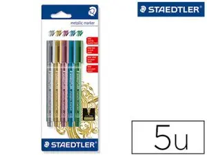 MARQUEUR STAEDTLER ENCRE MÉTALLIQUE BASE EAU EFFAÇABLE POINTE OGIVE TRACÉ 1.2MM COLORIS MÉTALLIQUES BLISTER 5 UNITÉS