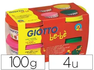 PÂTE À MODELER GIOTTO BE-BÈ TESTÉ DERMATOLOGIQUEMENT COLORIS ASSORTIS ROUGE JAUNE MAGENTA VERT 4 POTS 100G