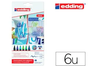 FEUTRE EDDING PORCELAINE E4200 CÉRAMIQUE ÉMAILLÉE VERRE POINTE PINCEAU FINE FLEXIBLE POCHETTE 6 COLORIS FROIDS